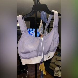 Lavender Front-Zip Sports Bra with White Band